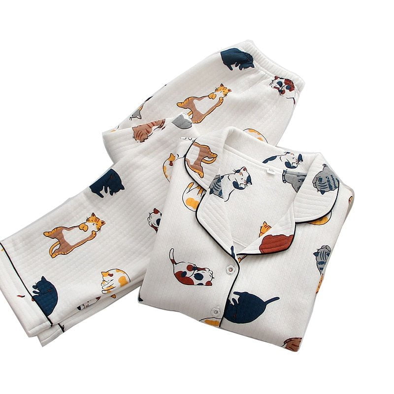 thick warm 100% cotton cat pajamas, winter pajamas, women winter pajamas Women's winter pajamas set