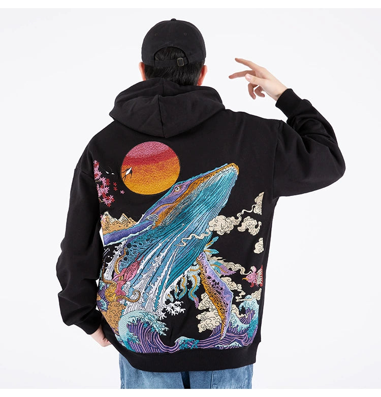 OCEAN HOODIE WITH EMBROIDERED DOLPHIN