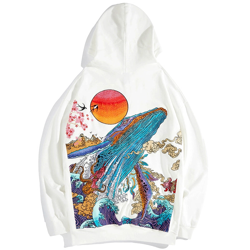 OCEAN HOODIE WITH EMBROIDERED DOLPHIN