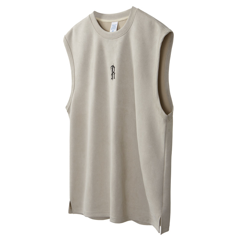 R-printed Suede Vest Sleeveless T-shirt