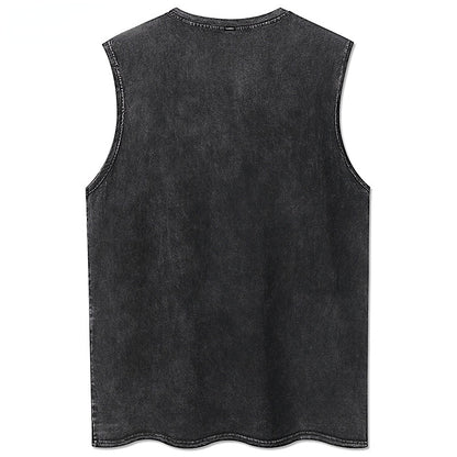 Relaxed Sleeveless T-Shirt with Print in Black