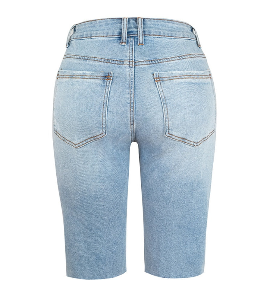 Miss Denim longline denim shorts in light blue
