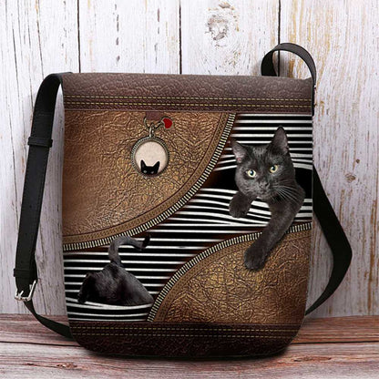 cat bag, shoulder bag, cat shoulder bag, cat leather bag, cat canvas bag, ladies bag, tote bag, cat tote bag Type 1-Coffee / CN ZIP CAT Tote Bag