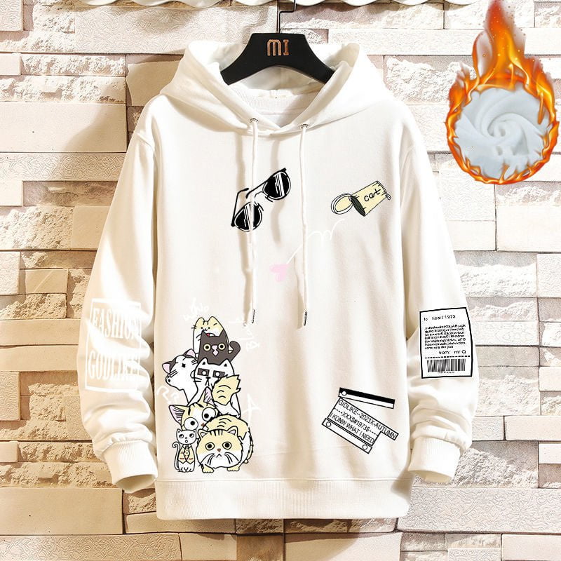 hoodie, men hoodie, sweatshirt, hoodiesweatshirt Cat hoodie white / M Men's winter hoodies plus velvet CJWY152653201AZ