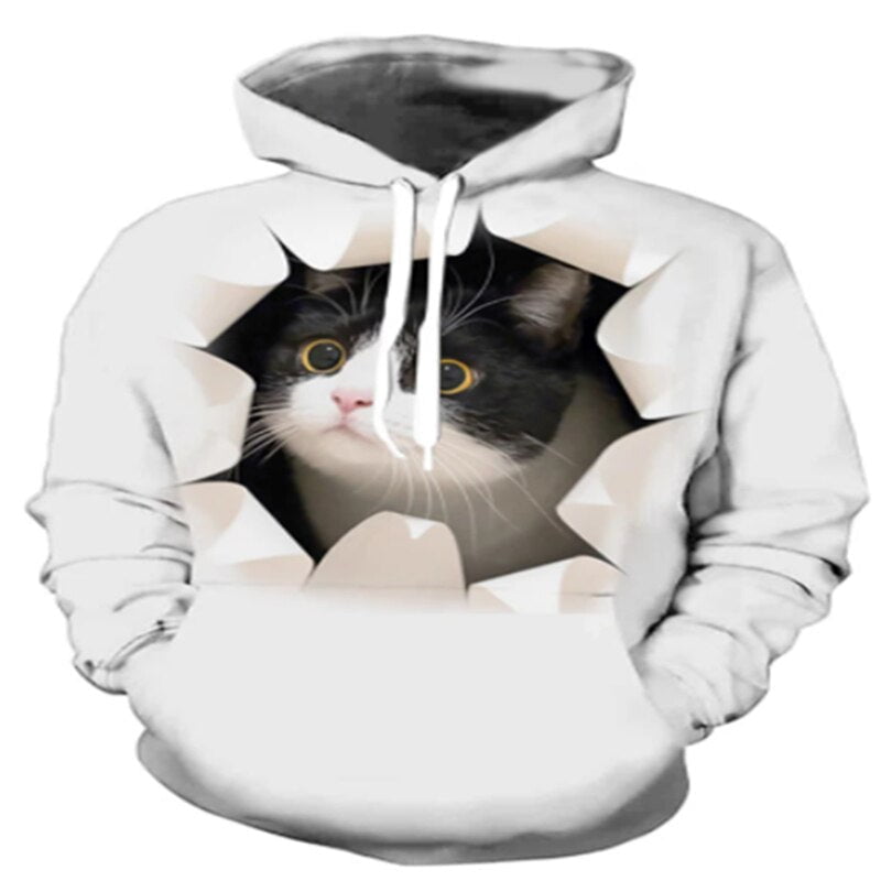 cat hoodies, men's hoodie, pullover, hoodies, cat hooodies 8306008 / M Hoodies "Black Cat 3D"