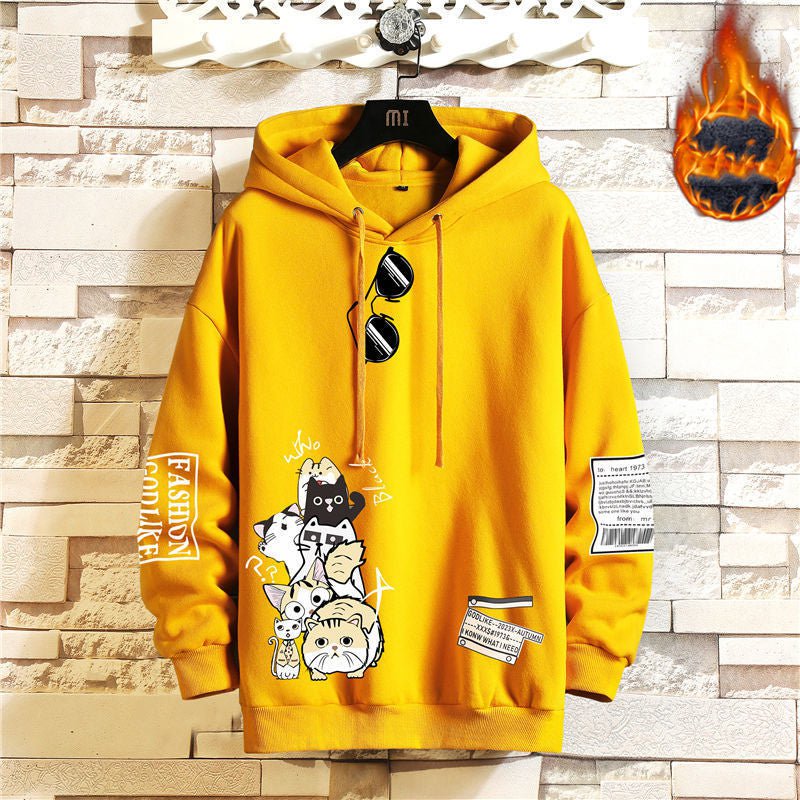 hoodie, men hoodie, sweatshirt, hoodiesweatshirt Cat hoodie yellow / M Men's winter hoodies plus velvet CJWY152653211KP