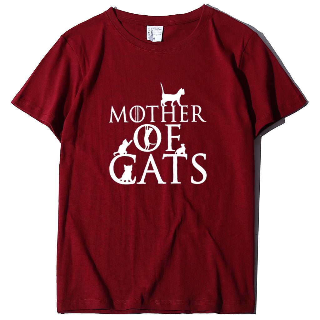 T-shirt, cat t-shirt, cartoon cat t-shirt Red / S Women shirts mother of cat CJNSTXJH00141-Red-S