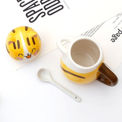 cat mug, cat thermo, cat cup cat ceramic coffee mug with spoon