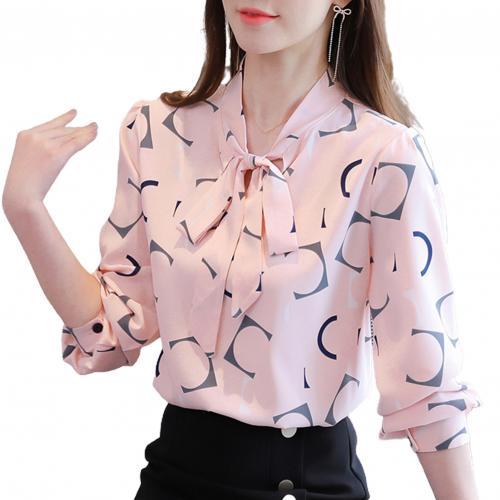 shirt, women tshirt, women blusas, women tops Pink / M long sleeve blouse with buttons on the cuff and necktie WVR:001579859978.01