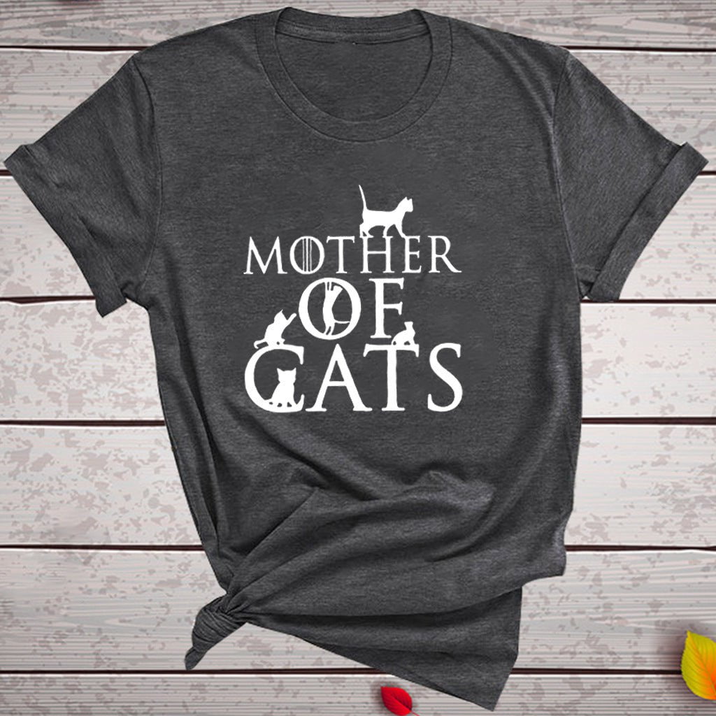 T-shirt, cat t-shirt, cartoon cat t-shirt Grey / S Women shirts mother of cat CJNSTXJH00141-Grey-S