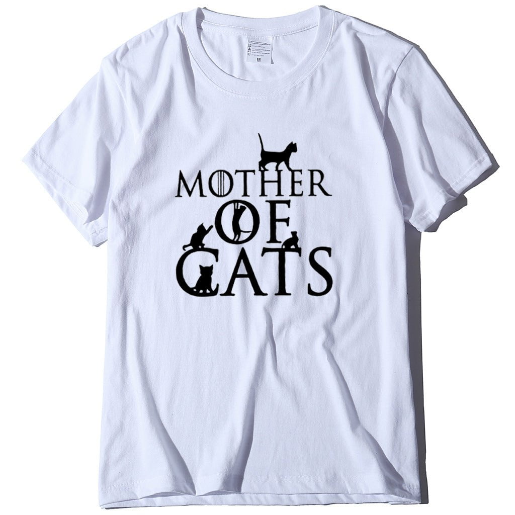 T-shirt, cat t-shirt, cartoon cat t-shirt White / M Women shirts mother of cat CJNSTXJH00141-White-M