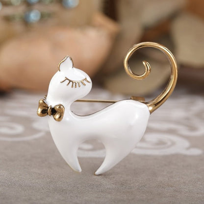cat brooch, silver cat brooch, cat jewelry White Black Cat Brooch BSS:0015703229952