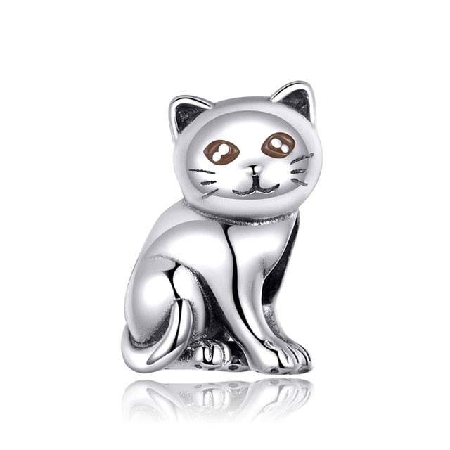 Cat Charms, Cat Jewelry, Cat Pendant, Silver Cat Charm ECC1178 Silver Cat Sitting Charm