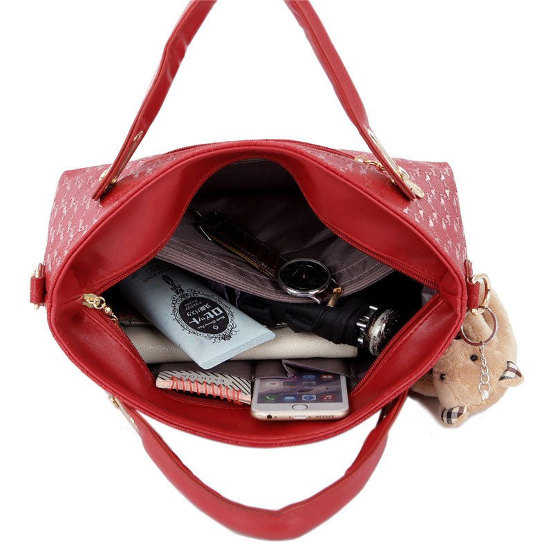Junior 4Pcs/Set Women Handbag PU Leather Tote Bag Shoulder Bags Satchel  Purse Set Black 