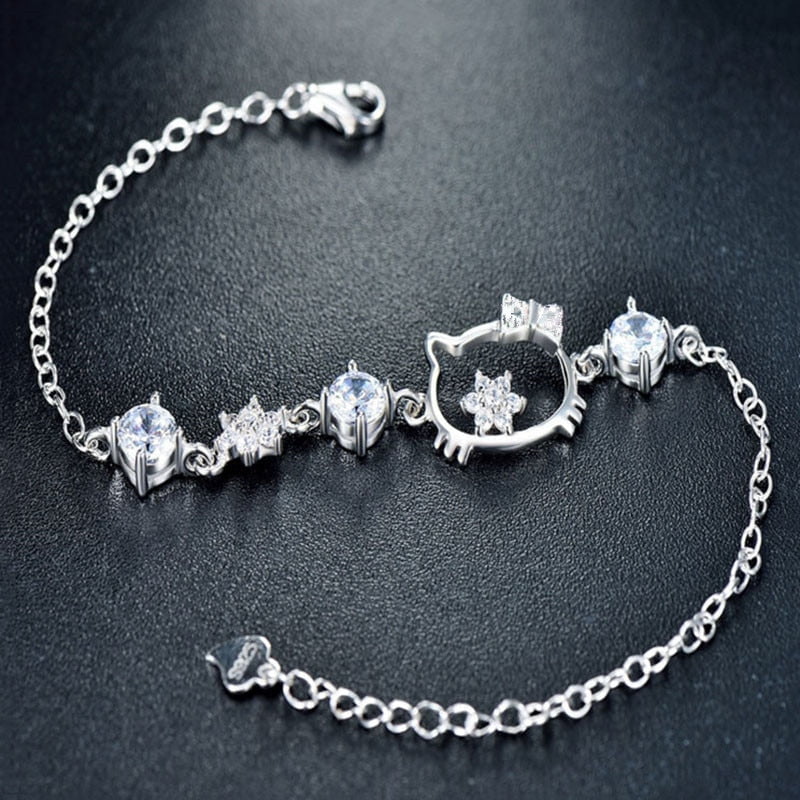 Cat jewelry, Silver Cat bracelet, cat bracelet white Silver CatStar Bracelet
