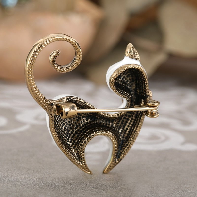 cat brooch, silver cat brooch, cat jewelry Black Cat Brooch