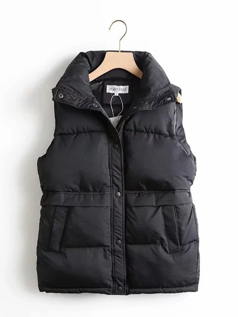 vest jacket womens Black / S Vest Jacket Women Loose Stand Collar VJL:6804137542555.05