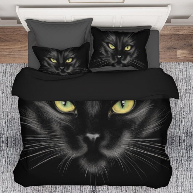 cat Duvet, cat blanket, 3D cat printed duvet, bedding sheets, cat pillowcases, cat bedding sheets, duvet Black Cat Duvet Set