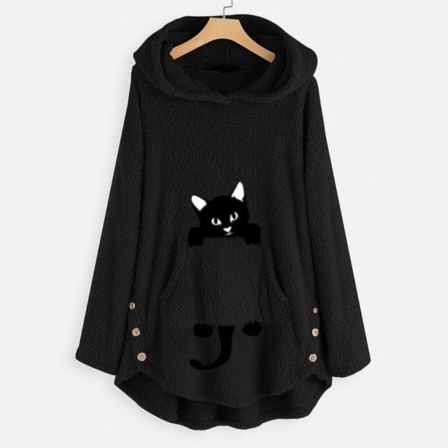cat hoodie, sweartshirt, fleece coats, cat pullover, cold coat Black / S Women's thick hoodies "Cat Ears"