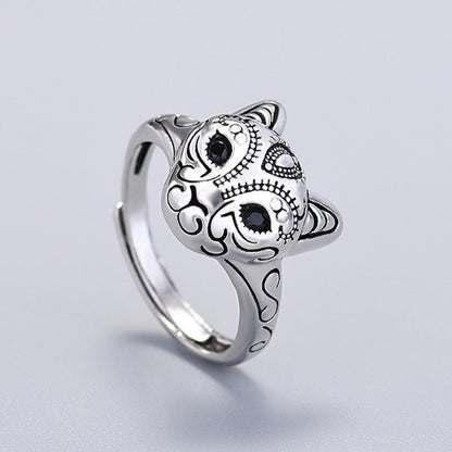 cat jewelry, cat ring, silver cat ring, s925 silver ring Resizable / Silver Silver HeadCat Ring