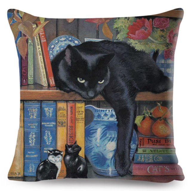 cat pillowcases, pilowcases, cushion cover, cat cushion cover 450mm*450mm / 10 A Cute Book Cat PillowCases BCP:0000434046410