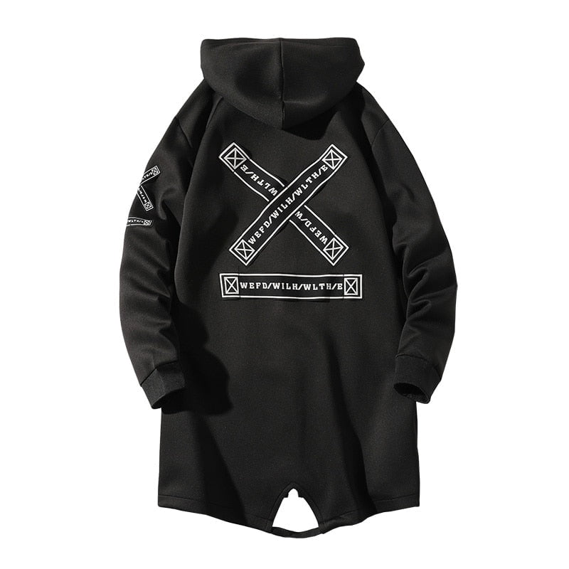 jacket, X-jacket 373 black / US/EUR-XS Long hooded trench coat with X XLJ:001478012969