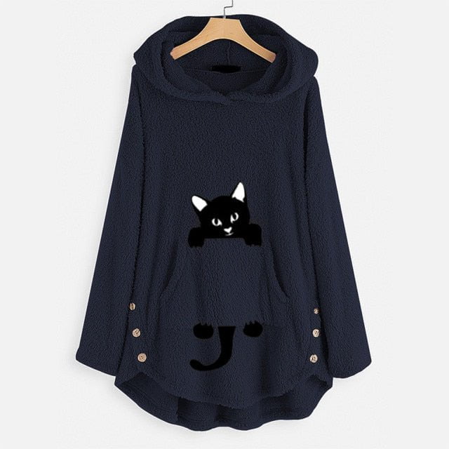 cat hoodie, sweartshirt, fleece coats, cat pullover, cold coat Navy / S Women's thick hoodies "Cat Ears"