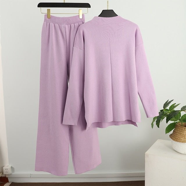 Ladies Knit Pant sets Purple Set / S Ladies knit pant sets LPS:803336973643.16