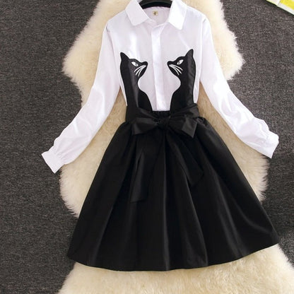Dress shirt, cat women dress, cat women shirt women's black and white dressy tops cat