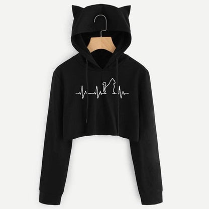 cat hoodies, tops, sweatshirt, fleace coat, women cat ears hoodie Black A / S Short thin casual full hoodie STF:6804460825754