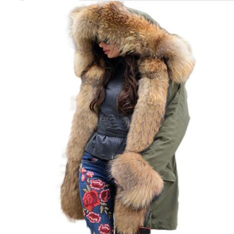 long winter jacket women's Long Winter Jacket Women's Raccoon Fur Collar