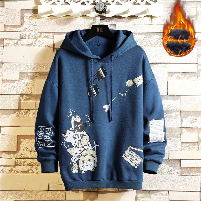 hoodie, men hoodie, sweatshirt, hoodiesweatshirt Cat hoodie blue / M Men's winter hoodies plus velvet CJWY152653216PK