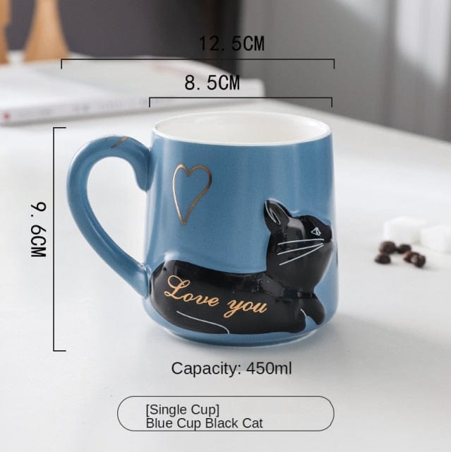 cat mug, cat cup, cat lover mug Black Cat Blue Mug / 401-500ml Love You Cat Mug-B. LYM:0024378900203.01