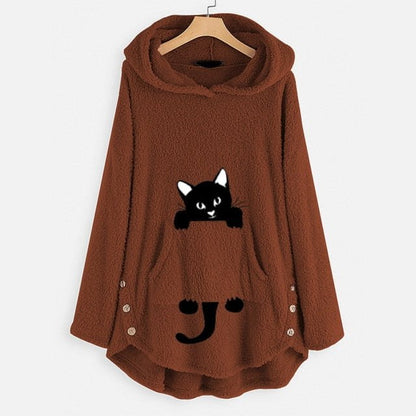 cat hoodie, sweartshirt, fleece coats, cat pullover, cold coat Brown / S Women's thick hoodies "Cat Ears"
