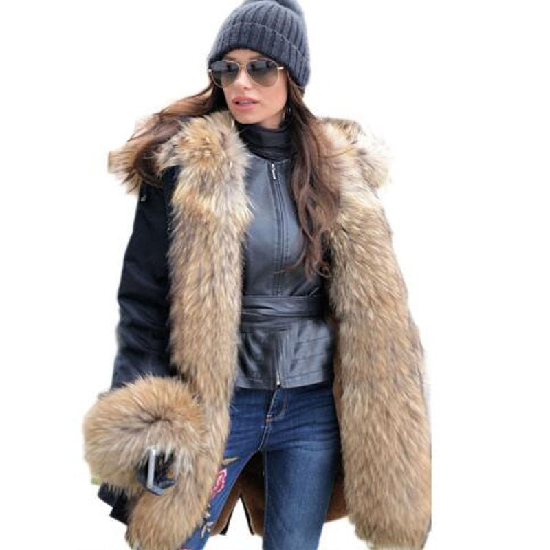 long winter jacket women's Long Winter Jacket Women's Raccoon Fur Collar