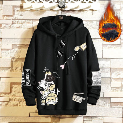 hoodie, men hoodie, sweatshirt, hoodiesweatshirt Cat hoodie black / M Men's winter hoodies plus velvet CJWY152653206FU