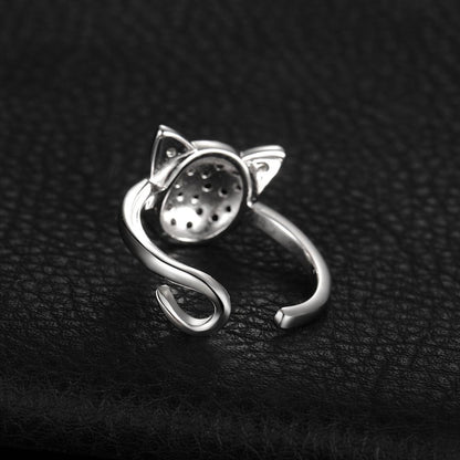 cat jewelry, silver cat ring, cat ring Resizable Silver Cat Ring - Cat Face