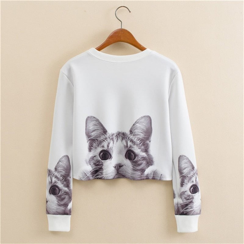 cat t-shirt, cat pullover, sweatshirt, cat sweatshirt, women cat sweatshirt Short thin casual full tshirt