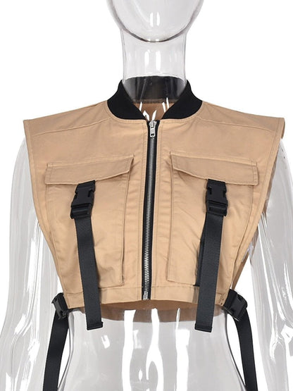 women jacket, Cropped Jacket Vest Khaki / XS Women Heritage Top Jacket WHJ:003277435394.16