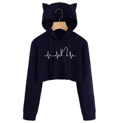cat hoodies, tops, sweatshirt, fleace coat, women cat ears hoodie Navy Blue B / S Short thin casual full hoodie STF:6804460825754