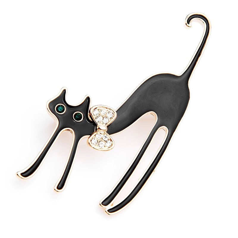 cat brooch, black cat brooch, cat jewelry black Brooch- Cat Stretching BCS:0017981958731