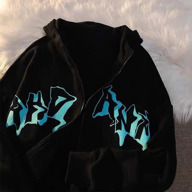 Zip up hoodie letter print – Catseven store