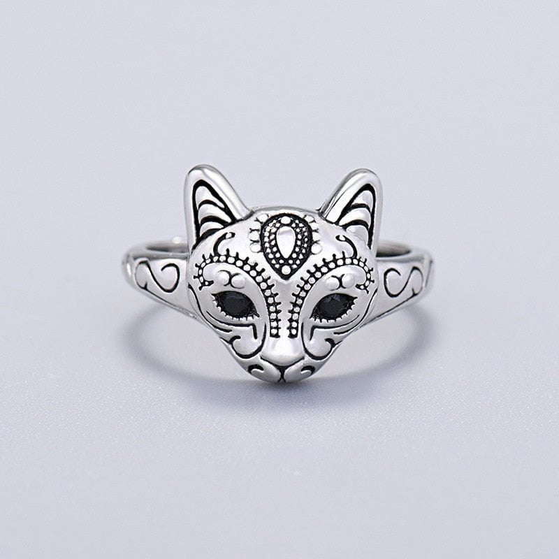 cat jewelry, cat ring, silver cat ring, s925 silver ring Resizable / Silver Silver HeadCat Ring