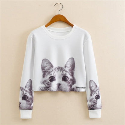 cat t-shirt, cat pullover, sweatshirt, cat sweatshirt, women cat sweatshirt White / L Short thin casual full tshirt