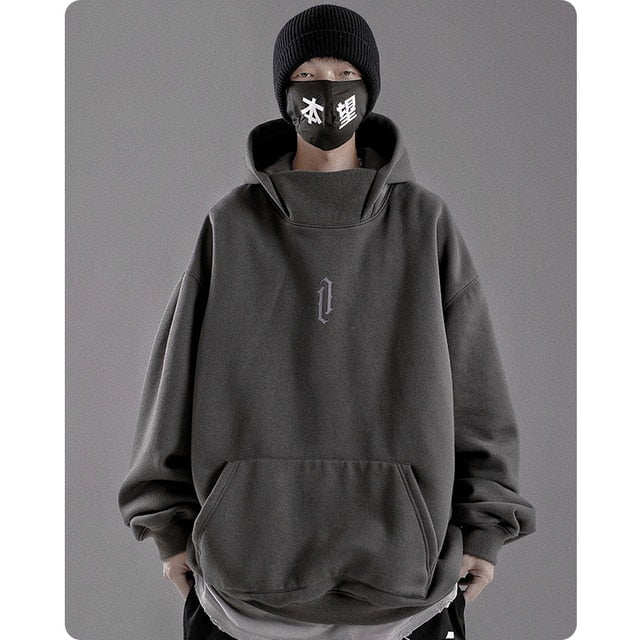 winter sweathoodie Half collar Grey / M Mens black winter hoodie ninja JSH:6802899732384.10