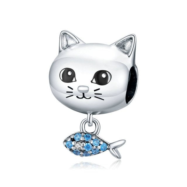Cat Charms, Cat Jewelry, Cat Pendant, Silver Cat Charmat ECC1178 Silver CatFish Charm