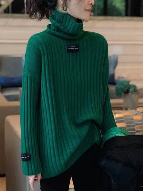 How to wear oversized sweaters plus size Green / S women's oversized turtleneck sweater green WSC:6804511275968.01