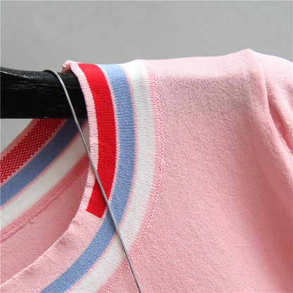 &OS short sleeve knitted top in multicolor stripe