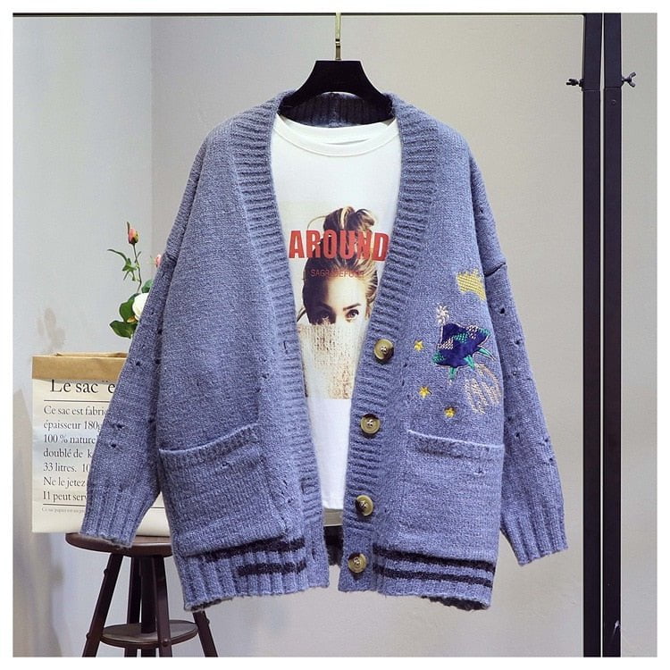 Blue / One Size winter knit sweater elegant V neck 14:173;5:200003528