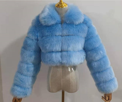 Miss Bella collar crop faux fur jacket